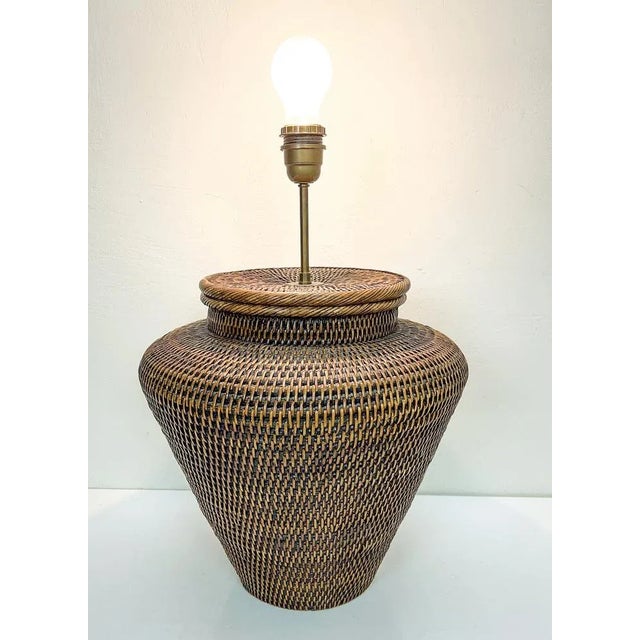 Large Round Rattan Table Lamp, 1970s For Sale - Image 9 of 11