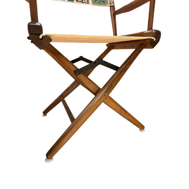 Mid-Century Modern Walnut Directors Chair FoldingCongo Bongo Canvas Textile For Sale - Image 3 of 12