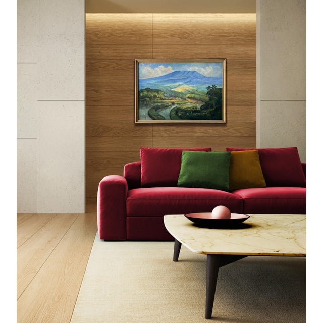 1930's Tropical Landscape Oil on Canvas in Original Frame "Rice Fields on Bali" For Sale - Image 9 of 9