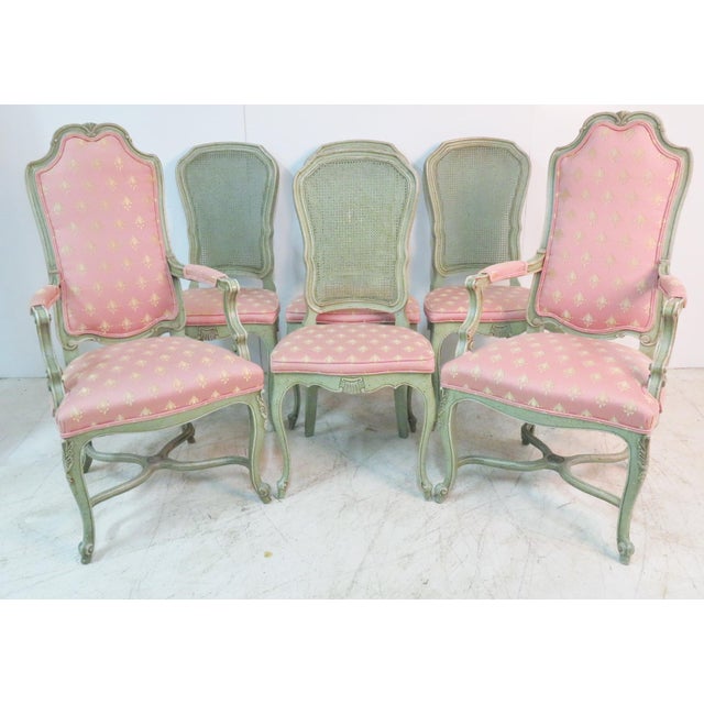 French Style Upholstered Pink and Green Wood Dining Chairs ...