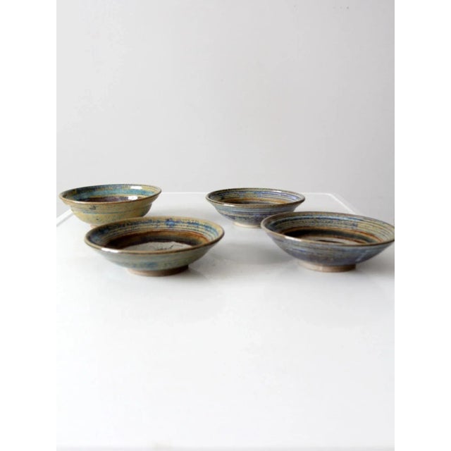 Blue Vintage Studio Pottery Bowls- Set of 4 For Sale - Image 8 of 13