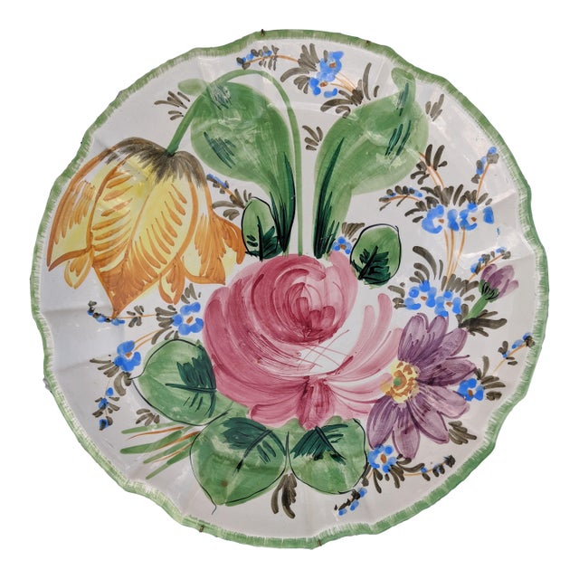 Vintage Italian Nove Rose Handpainted Botanical Floral Porcelain Ceramic Decorative Plate 13 X 13 For Sale