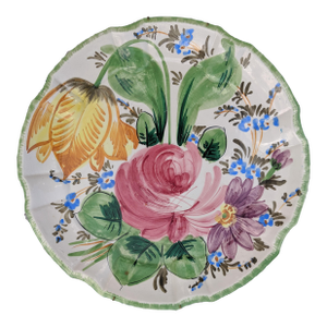 Vintage Italian Nove Rose Handpainted Botanical Floral Porcelain Ceramic Decorative Plate 13 X 13
