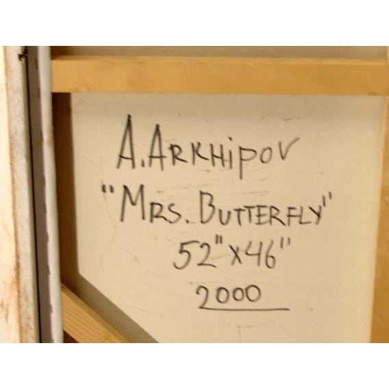 Anton Arkhipov "Mrs. Butterfly" 2000 Original Hand Signed Painting For Sale - Image 4 of 5