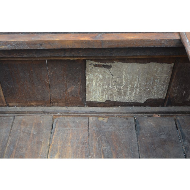 Vintage Carved Wood Bench Settle Seat With Carved Edge / Arms & Panel Seat With Storage For Sale - Image 9 of 12