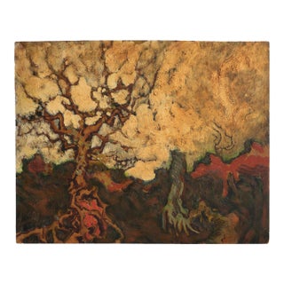 Dramatic Tree Landscape, Vintage Original Expressionist Oil Painting, 1970s For Sale
