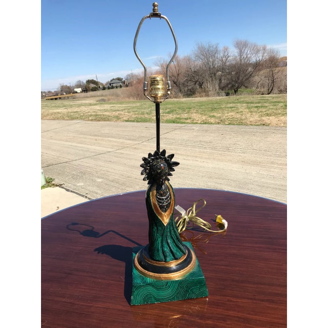 Malachite Asian Figure Table Lamp For Sale - Image 10 of 10