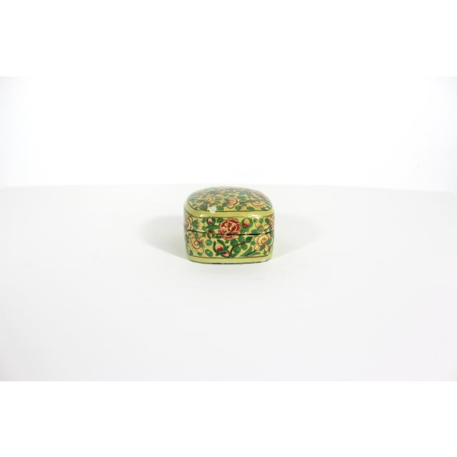 Vintage Hand Painted Kashmir Lacquered Trinket Box For Sale - Image 4 of 8
