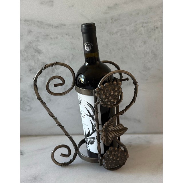 French Vintage Metal Wine Bottle Rack With Grape Leaf Design For Sale - Image 3 of 12