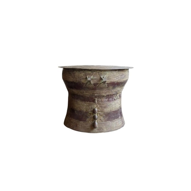 Folk Art Monumental Cast Bronze Rain Drum Side Table Sculptural Patinated Finish For Sale - Image 3 of 10