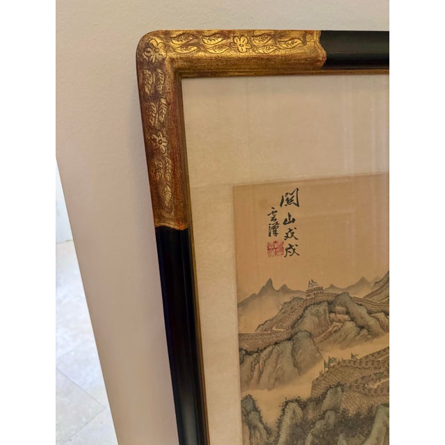 Chinese Chinese Antique Multi-Color Great Wall Painting Scroll on Silk in Custom Frame For Sale - Image 3 of 12