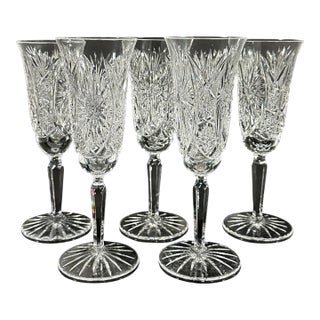 Set of 5 Edgar by Kobani, Crystal Champagne Flutes, Circa 1980s For Sale