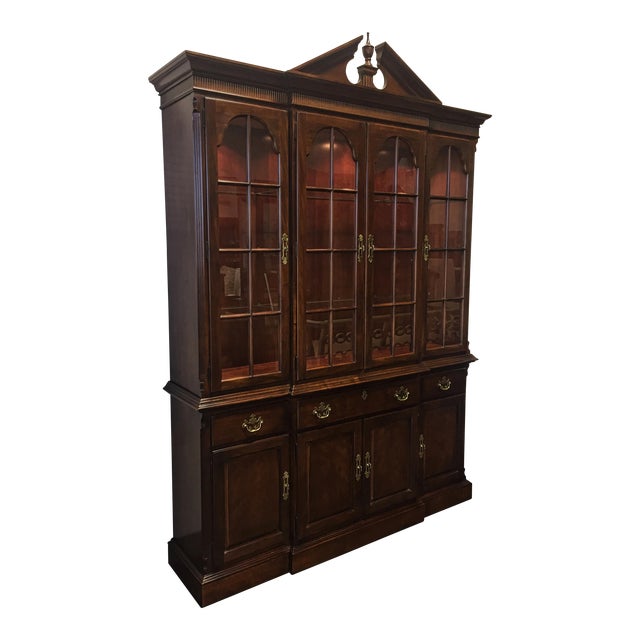 Vintage Drexel Heritage Cherry Traditional Lighted Breakfront China