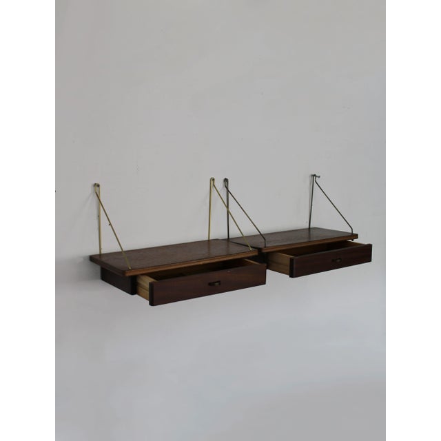 Mid-Century Modern Vintage Danish Hanging Wall-Nightstands in Teak, 1960s, Set of 2 For Sale - Image 3 of 9