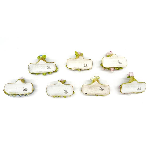 Antique European Dresden Hand-Decorated Floral Porcelain Place Card Holders, Set of 7 – Flower, Romantic / Victorian Revival For Sale - Image 10 of 18