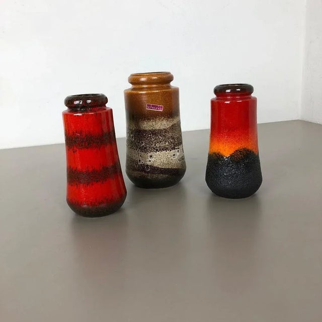 Fat Lava Ceramic 549 Vases from Scheurich, Germany, 1970s, Set of 3 For Sale - Image 3 of 18