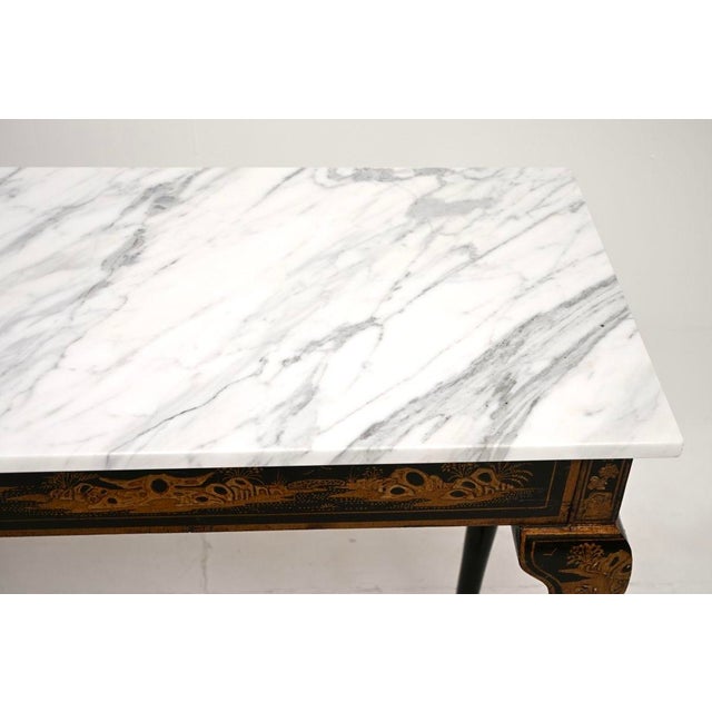 Antique Victorian Lacquered Chinoiserie Marble Top Side Table, 1870 For Sale - Image 6 of 11