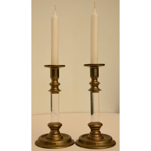 Lucite & Brass Candle Holders A Pair Chairish