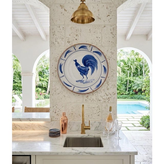 Blue Italian Hand-Painted Blue Rooster Ceramic Serving Bowl For Sale - Image 8 of 12