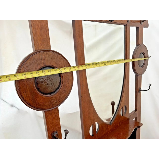 Early 20th Century English Arts & Crafts Quarter-Sawn Oak Hall Tree With Mirror and Umbrella Stand For Sale - Image 12 of 13