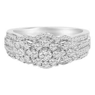 .925 Sterling Silver 1.0 Cttw Diamond Engagement Ring and Soldered Wedding Band Set - Size 8 For Sale