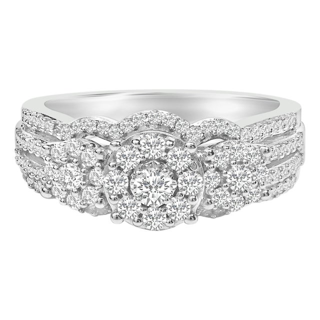 .925 Sterling Silver 1.0 Cttw Diamond Engagement Ring and Soldered Wedding Band Set - Size 8 For Sale