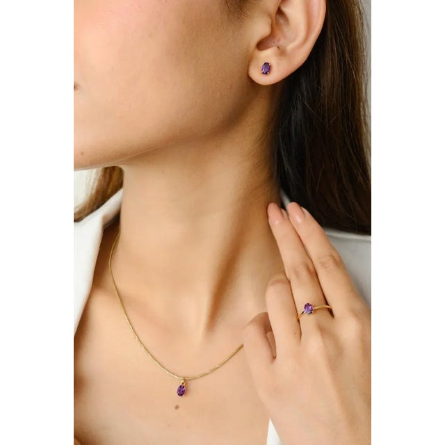 This is part of Chairish’s Fine Jewelry assortment. Amethyst Ring, Pendant and Earrings Jewelry Set made in 18K Gold to...