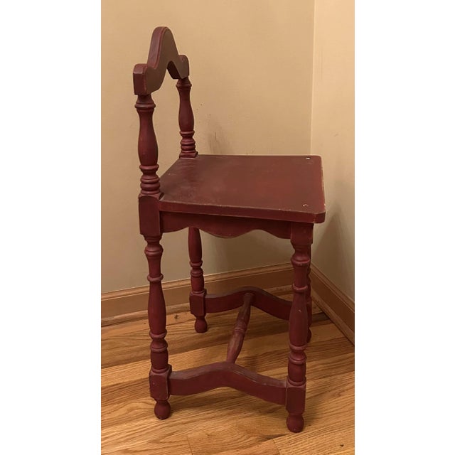 American Vintage Solid Wood Mini Stool - Little Red Chair Stand Table For Sale - Image 3 of 6