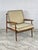 Stunning Solid Wood Mid Century Chair With Ultra Soft Off-White Upholstery & Navy Blue Accent Piping. The Blue Ass Just...