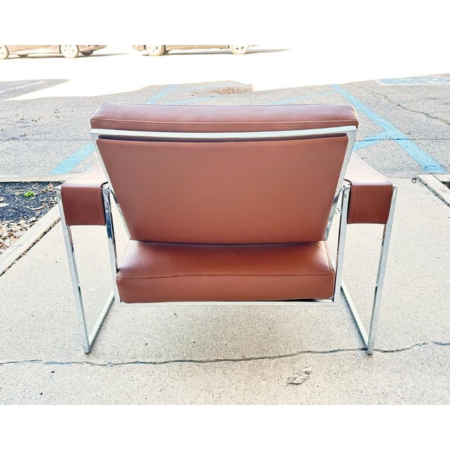 Chrome Milo Baughman Style Chrome and Leather Sling Chair For Sale - Image 8 of 8