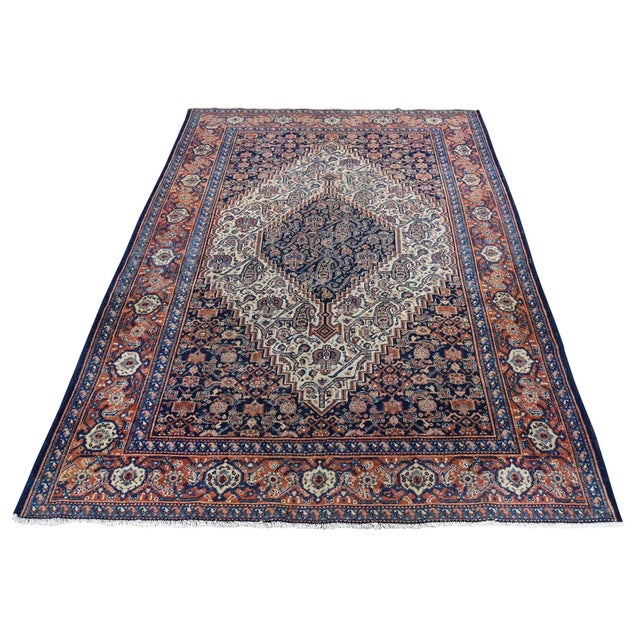 Textile 1910 Antique Persian Senneh Navy Blue Fish Design Rug For Sale - Image 7 of 7