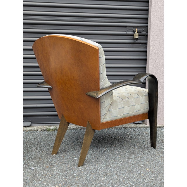 Postmodern lounge chair and ottoman attributed to Adam Tihany for Pace Collection, c. 1990. The design balances Art Deco...