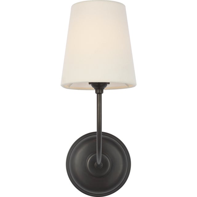 2020s Thomas O'Brien for Visual Comfort Signature Vendome 16" Cordless Single Sconce in Bronze with Linen Shade For Sale - Image 5 of 12