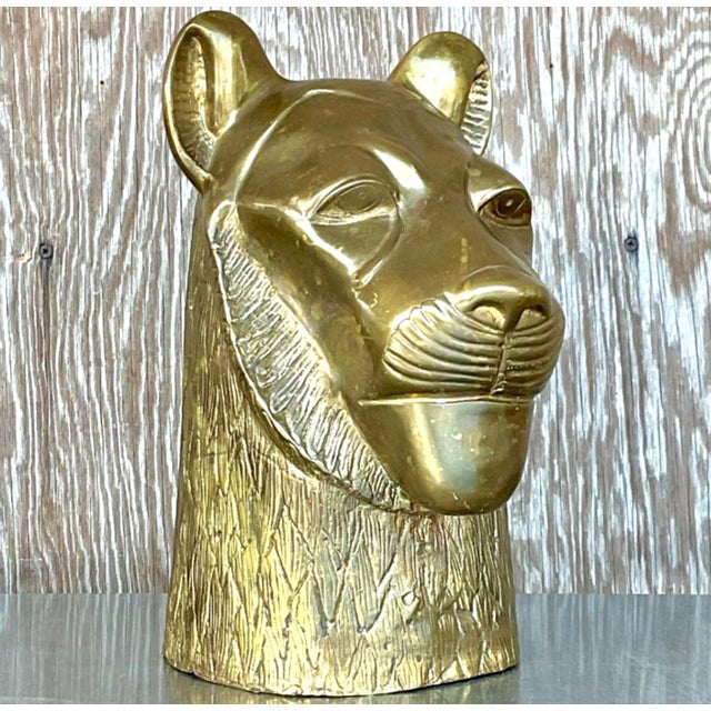 Vintage Brass Tiger Head Sculpture For Sale - Image 10 of 14