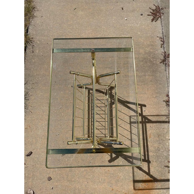 Glass Gold Faux Bamboo Side Table Vintage Mid Century Modern Glass Rack For Sale - Image 7 of 10
