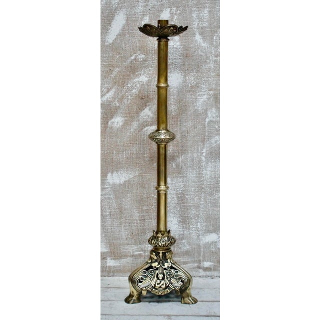 A Superb Victorian brass altar candlestick. Made from brass, with gorgeous decorative detailing of an Angel with 3 stars...