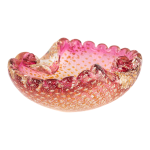 Vintage Pink and Yellow Murano Bullicante Aventurine Catchall Dish