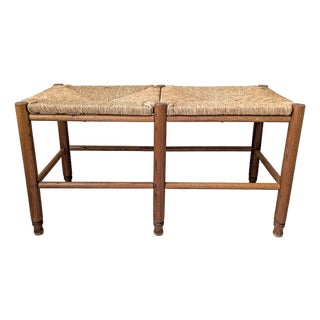 Rustic Vintage Woven Rush Two-Seat Bench For Sale