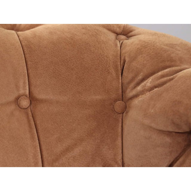 Pair of Mid 20th Century Full Grain Suede Leather Rolling Club Chairs For Sale - Image 11 of 13