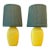 Mid Century Yellow Ceramic Lamps With Original Green Shades For Sale