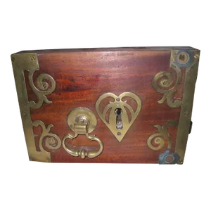 18th century Georgian Decorative Mahogany and Brass Door Lock in Heart Design