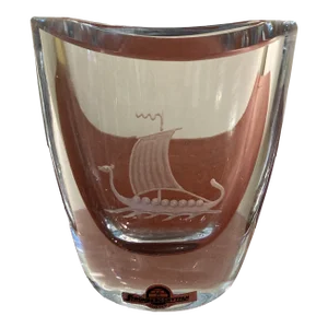 Orrefors Viking Ship Etched Vase Mid-Century Vintage