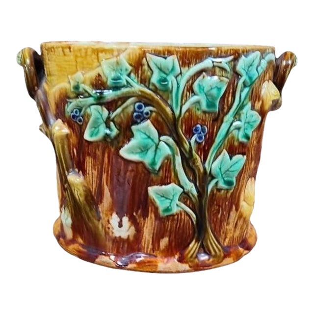 Majolica Cache Pot With Leaves & Branches, Circa 1890 For Sale
