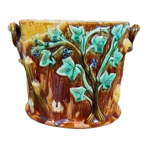 Majolica Cache Pot With Leaves & Branches, Circa 1890