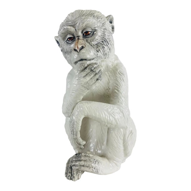 Mid-Century Vintage Italian Hand Painted Pottery Monkey Sculpture For Sale