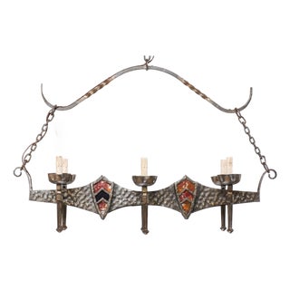 Mid 20th Century French Hammered-Metal Oblong Chandelier For Sale