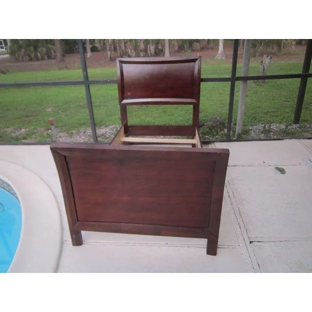 1980s Solid Wood Sleigh Twin Size Bedframe in Pecan Color For Sale - Image 10 of 13