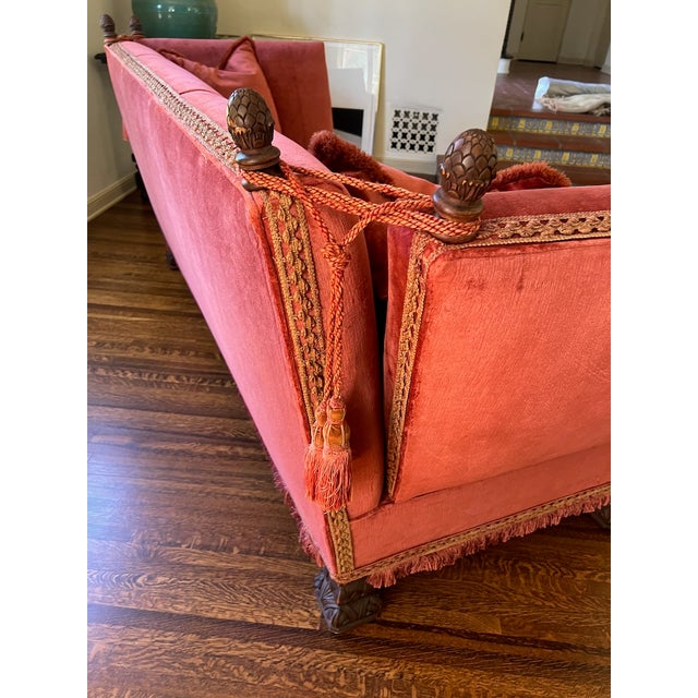 Red 1920s Spanish Revival Tuxedo Couch in Red Velvet For Sale - Image 8 of 12