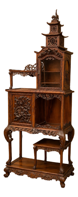 Japanese-Style Carved Wooden Display Cabinet