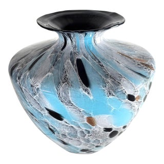 Art Glass Veterie Empolesi Vase Aventurine Blue Swirl For Sale